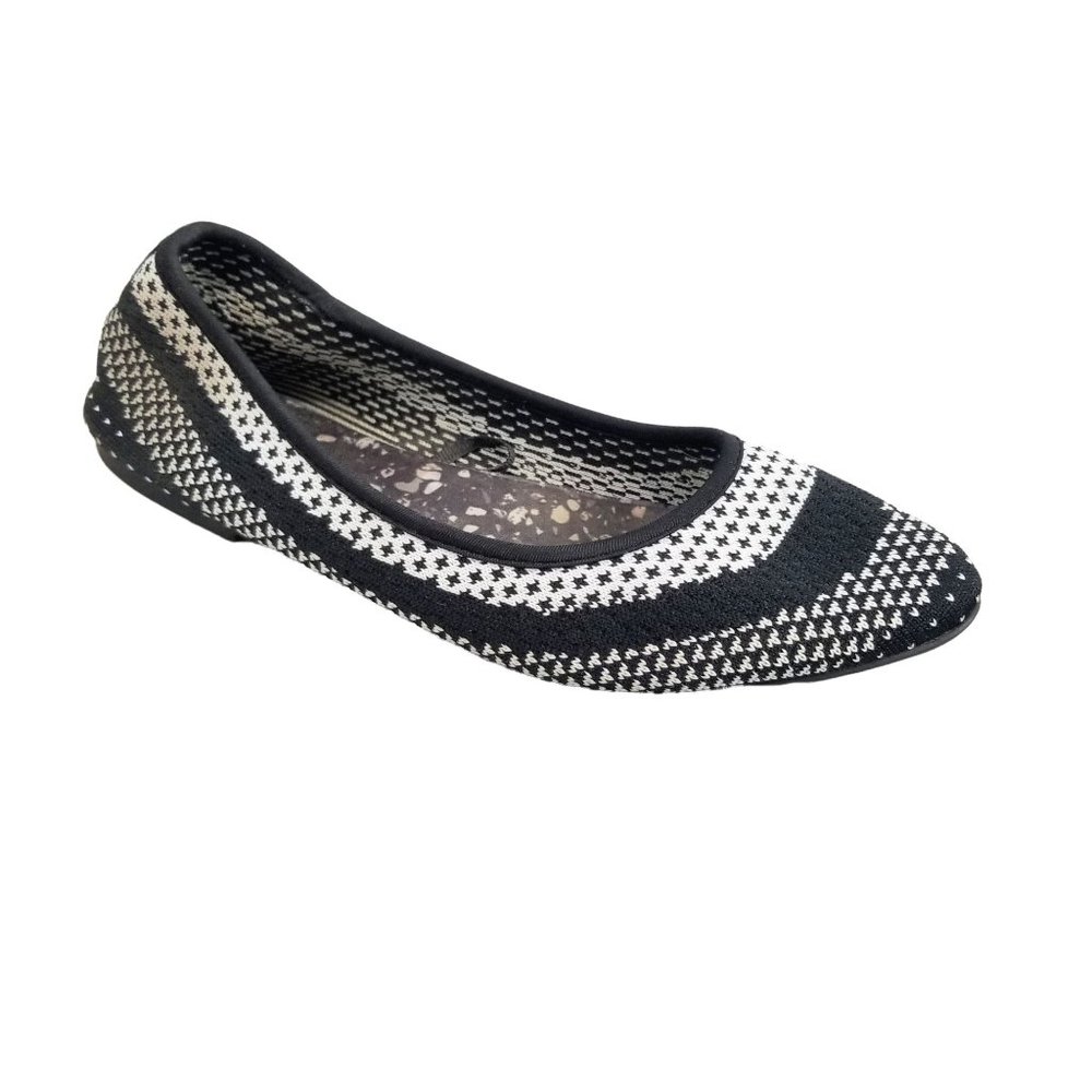 Skechers Memory Foam Black White Stretchy Flats Slip On Casual Office Wear
